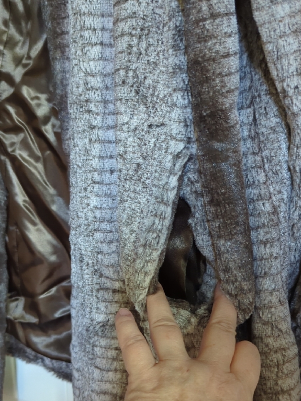 Dennis Basso Plush Faux Fur Coat in Taupe Brown - Picture 3 of 6